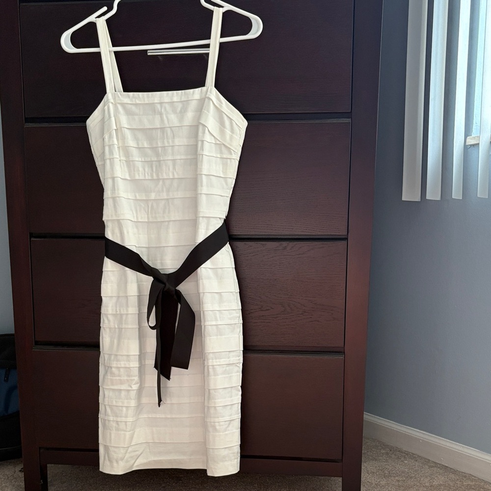 White House Black Market White Midi Dress with Black Sash